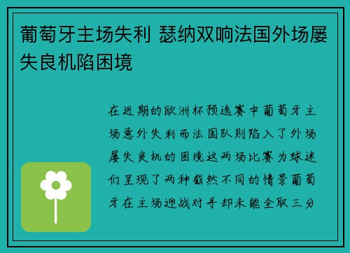 葡萄牙主场失利 瑟纳双响法国外场屡失良机陷困境